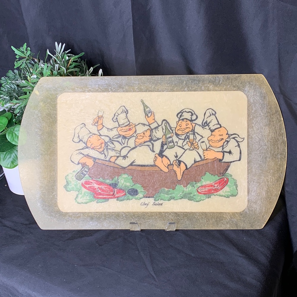 Vintage MCM MERMADE fiber LUCITE “Chef Salad” serving tray